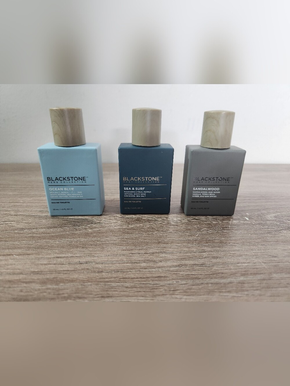 3pc Blackstone Men’s Fragrance Sandalwood, Sea & Surf, Ocean Blue 30ml 1oz.